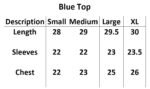 Blue Tunic Top for Women Size Chart