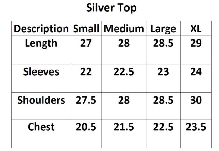 Button Cuff Long Shirt Size Chart