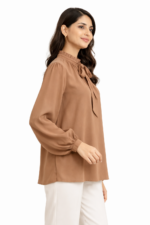 Women’s Modest Chiffon Blouse – Tie Neck Long Sleeve Top - Image 3