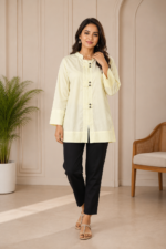 RiyaLux women's lemon cotton tunic top with button detail