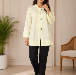 RiyaLux women's lemon cotton tunic top with button detail