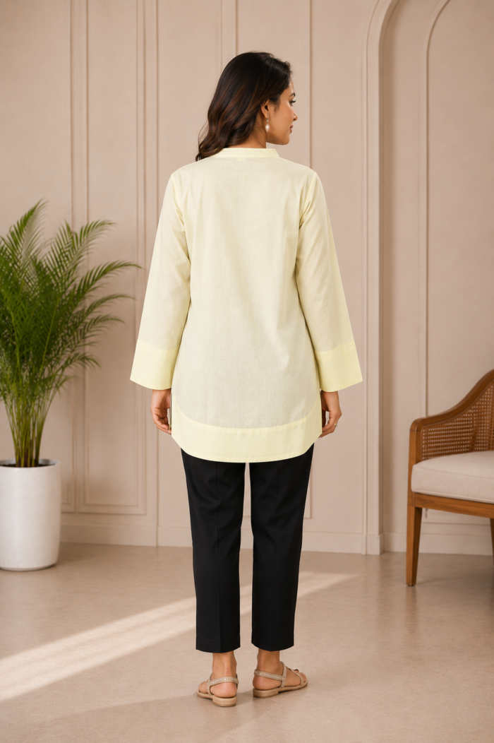 RiyaLux Light Lemon Cotton Tunic Top