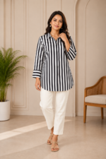 Black & White Striped Cotton Tunic Top for Women | RiyaLux
