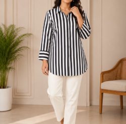 Black & White Striped Cotton Tunic Top for Women | RiyaLux