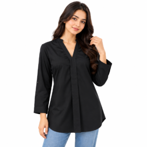 Black cotton women's tunic top front view