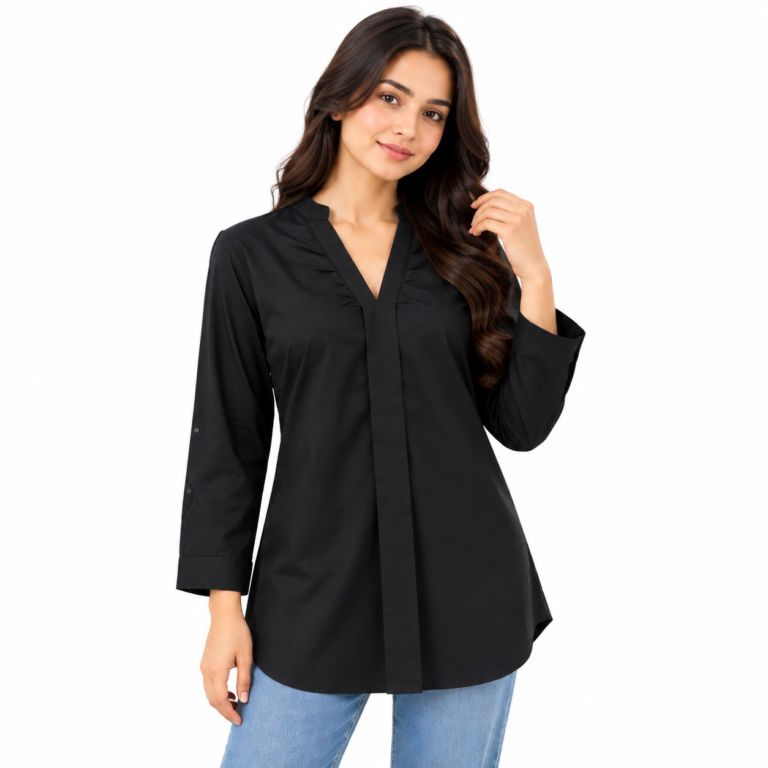 Black cotton women's tunic top front view