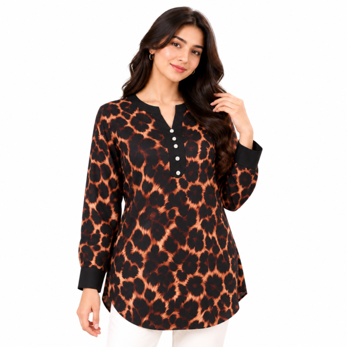 Black & Copper Animal Print Tunic for Women | Riyalux - Image 3