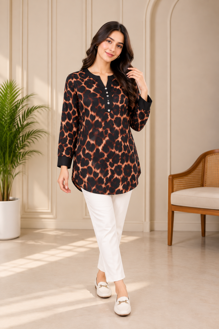 Black & Copper Animal Print Tunic for Women | Riyalux