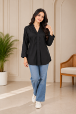 Black cotton women's tunic top front view