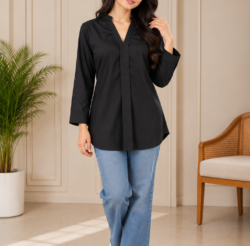 Black cotton women's tunic top front view